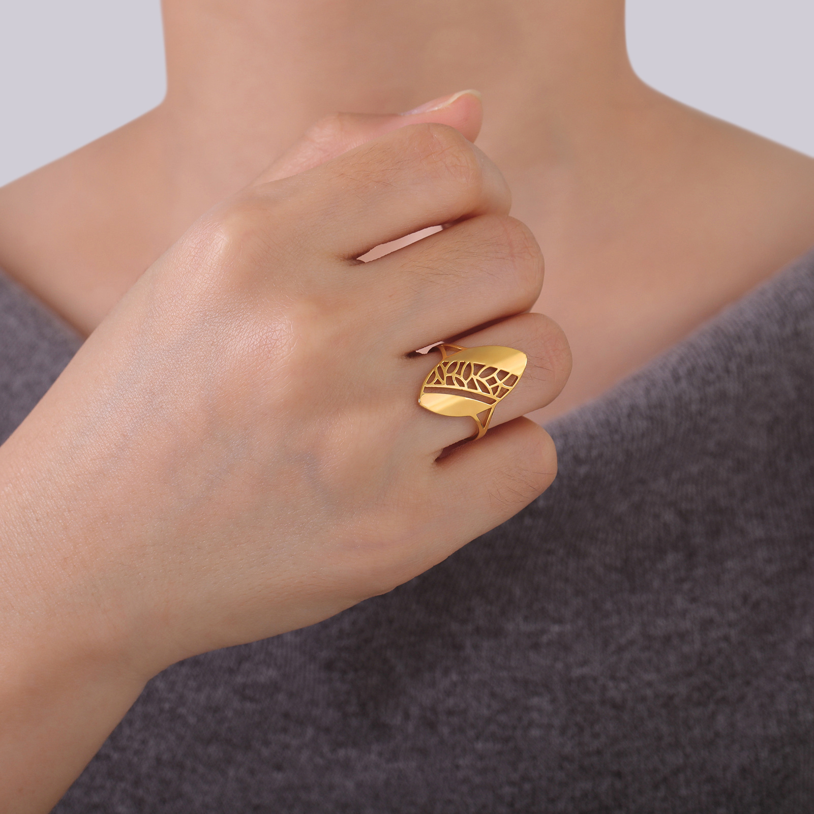 Women's Vintage Geometric Stainless Steel Golden Ring